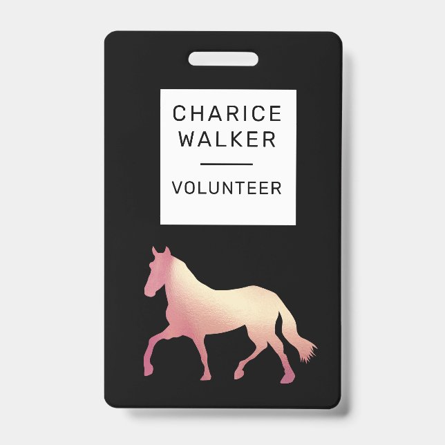 equestrian event rose gold horse monogram name ID badge (Front)