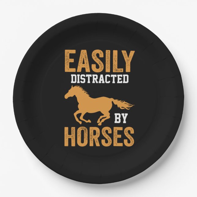 Equestrian Gift | Easily Distracted By Equestrian Paper Plate (Front)
