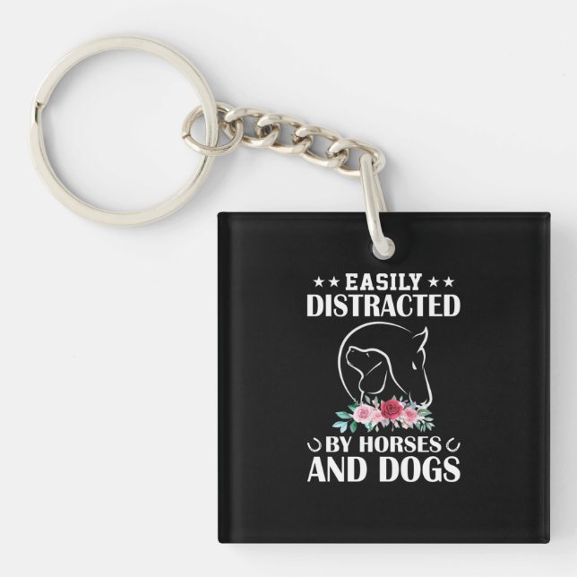 Equestrian Gift | Easily Distracted By Horses Key Ring (Front)