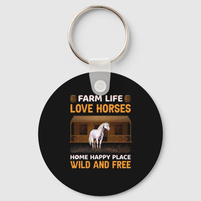 Equestrian Gift | Farm Life Love Horses Key Ring (Front)
