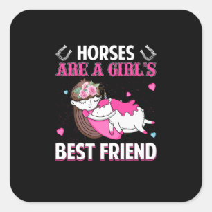 Equestrian Gift   Horses Are A Girl Best Friend Square Sticker