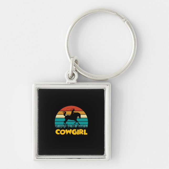 Equestrian Gift | Vintage Cowgirl Key Ring (Front)