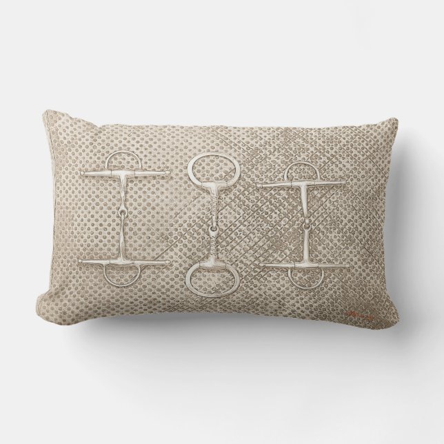 Equestrian Horse Bits Beige Nuetrals Barn Tack  Lumbar Cushion (Front)