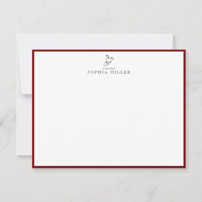 Equestrian Horse Crest Burgundy Border Note Card (Front)