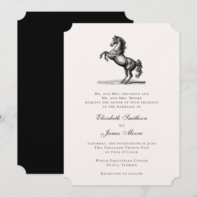 Equestrian Horse Elegant Formal Classic Wedding Invitation (Front/Back)