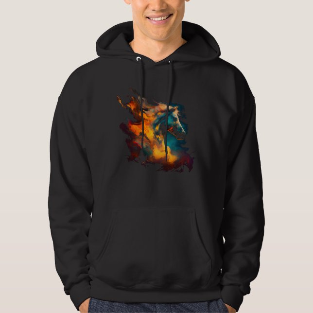 Equestrian Horse Fire Horseback Riding Cowgirl Wes Hoodie (Front)