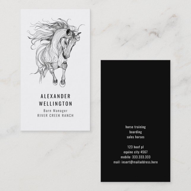Equestrian Horse Modern Minimalist Equine Drawing Business Card (Front/Back)