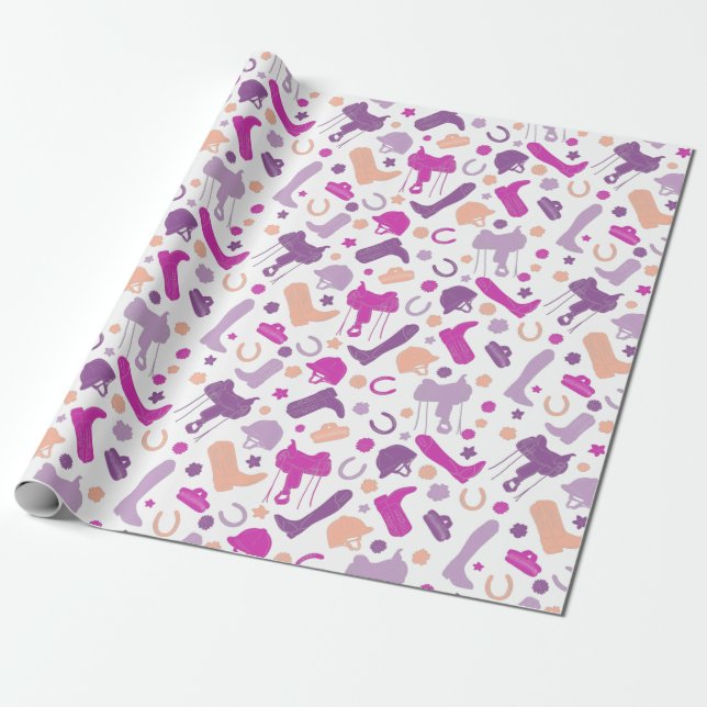 Equestrian Horseback Riding Themed Patterned Wrapping Paper (Unrolled)