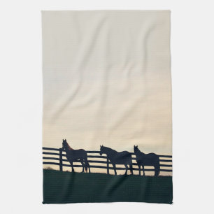 Equestrian Horses at the Pasture Fence Tea Towel