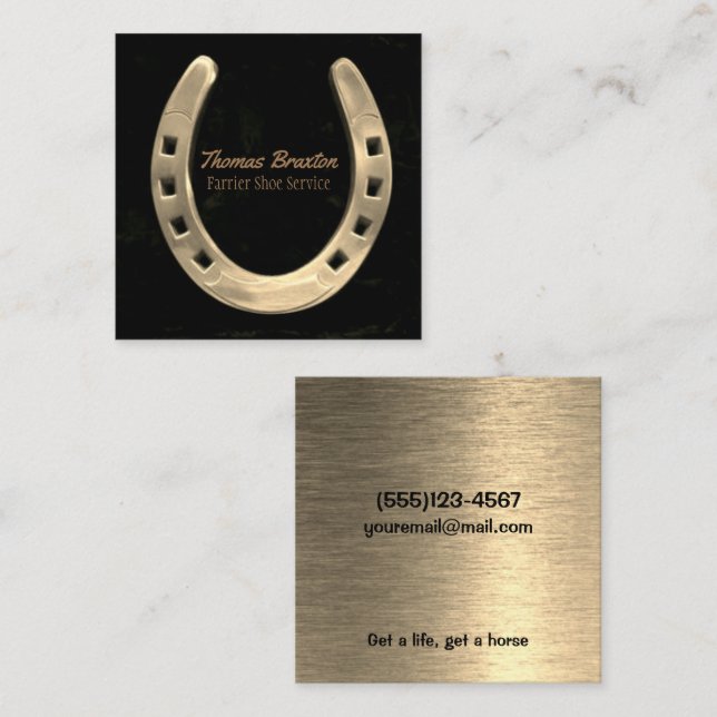 Equestrian Horseshoe Horse Farrier Service Square Business Card (Front/Back)