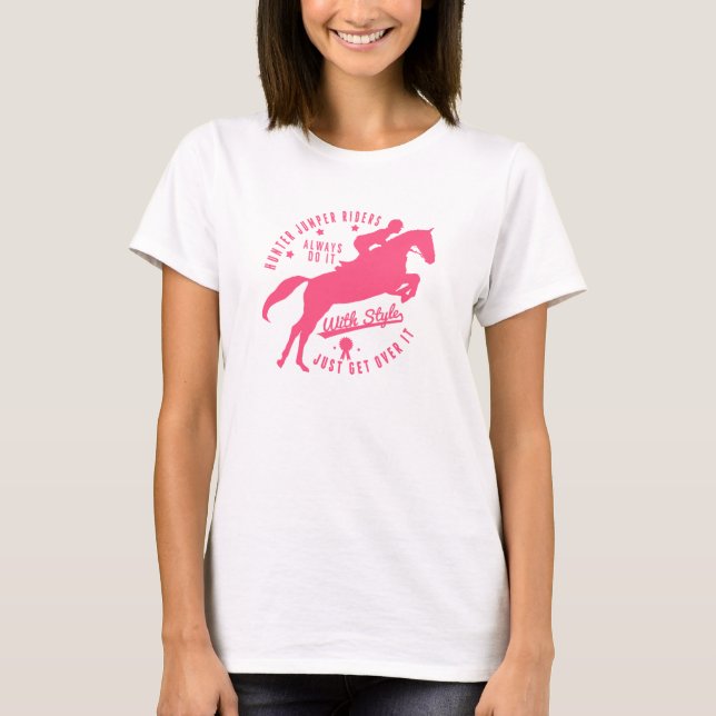 Equestrian Hunter Jumper Horse Tee Shirt Pink Logo (Front)