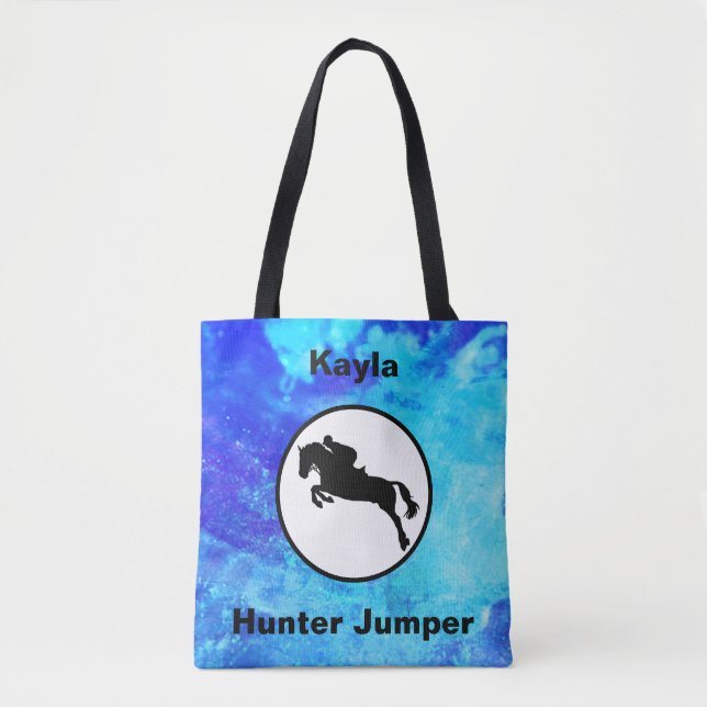 Equestrian Hunter Jumper Watercolor Horse Tote Bag (Front)
