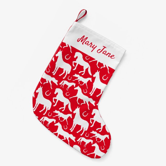 Equestrian Jockey and Horse Lover Patterned Small Christmas Stocking (Front (Hanging))