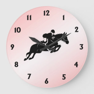 Equestrian Jumper Pink Black Numbers Large Clock