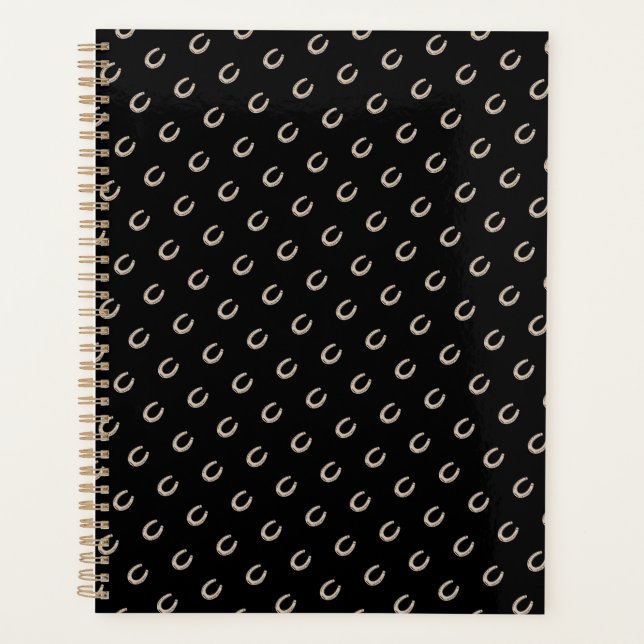Equestrian Lucky Horse Shoe Cowgirl Black Planner (Front)