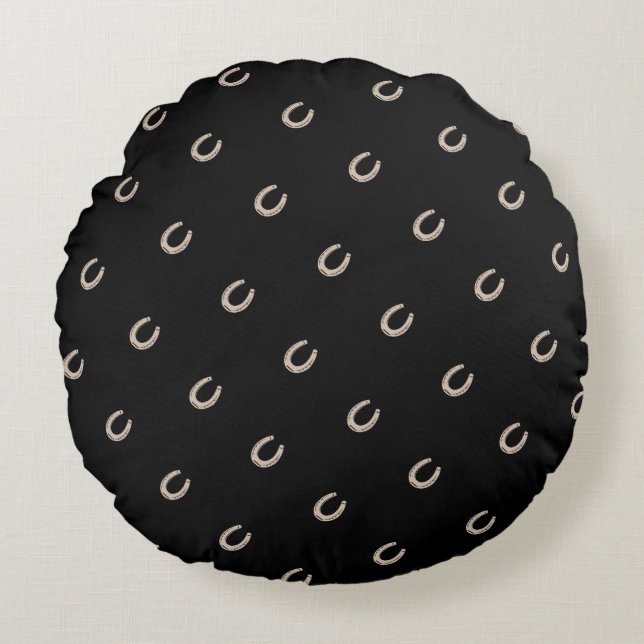 Equestrian Lucky Horse Shoe Pattern Round Cushion (Front)