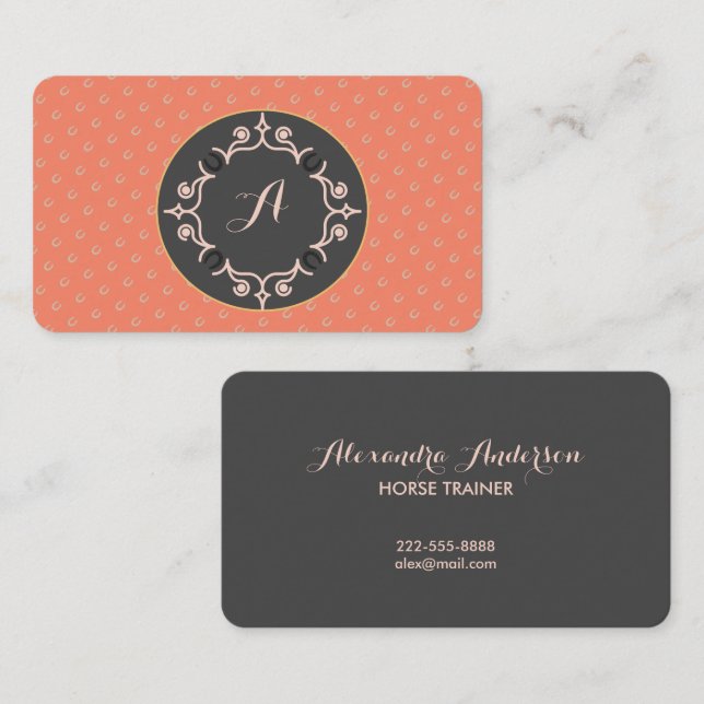 Equestrian Monogram Lucky Horse Shoe Business Card (Front/Back)