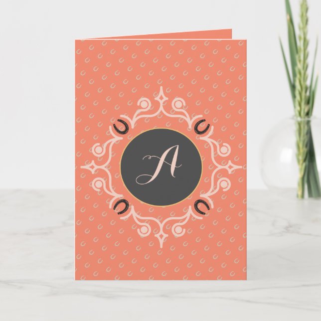 Equestrian Monogram Lucky Horse Shoe Card (Front)