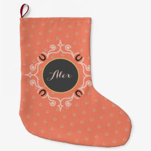 Equestrian Monogram Lucky Horseshoe Pattern Large Christmas Stocking