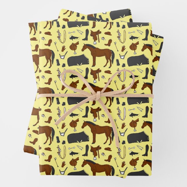 Equestrian Pattern of Horse Riding Equipment Wrapping Paper Sheet (In situ)