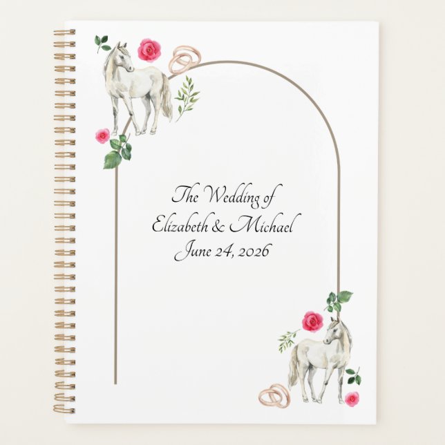 Equestrian Pink Floral Rustic Wedding Planner (Front)