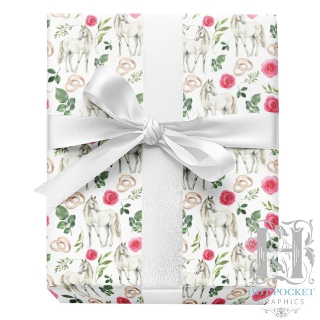 Equestrian Pink Floral Wedding Gift Wrapping Paper (Creator Uploaded)