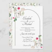 Equestrian Pink Floral Wedding Invitation 