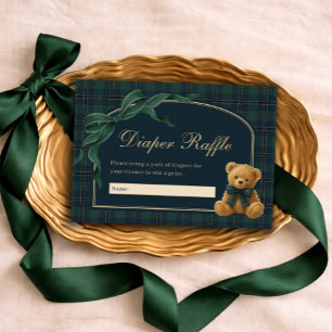 Equestrian Polo Plaid Teddy Bear Diaper Raffle Enclosure Card