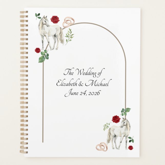 Equestrian Red Floral Rustic Wedding  Planner (Front)