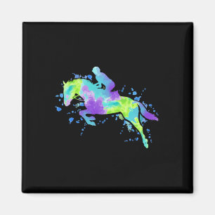 Equestrian Rider Watercolor Jumping Horse Magnet