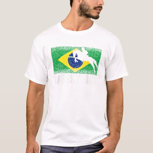 Equestrian Sport Retro Brazil Flag Brazilian Horse T-Shirt (Front)