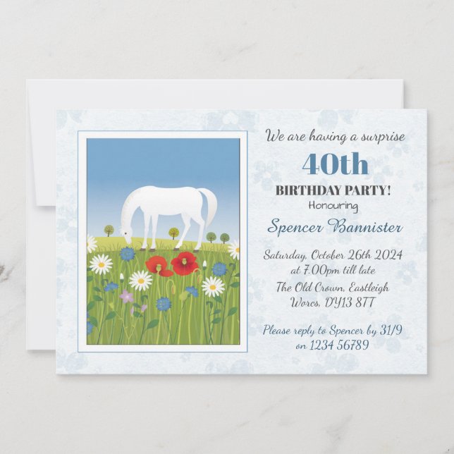 Equestrian Surprise 40th Birthday Party Invitation (Front)