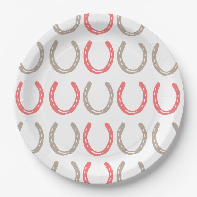 Equestrian Themed Horse Shoes Pattern Paper Plate (Front)