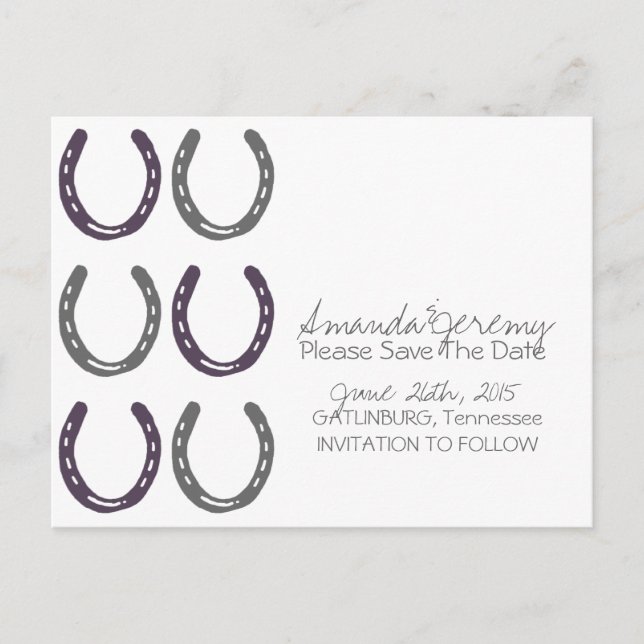 Equestrian Themed Horse Shoes Save The Date Announcement Postcard (Front)