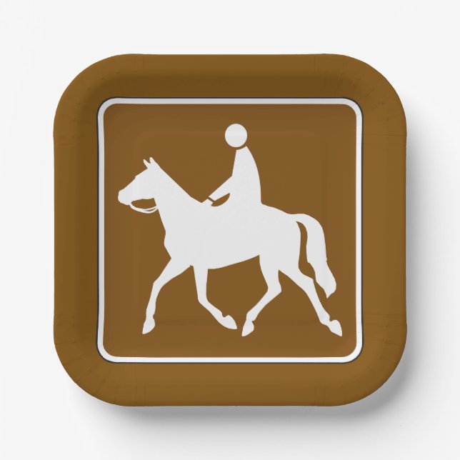 Equestrian Trail Riding Horse Silhouette Icon Paper Plate (Front)