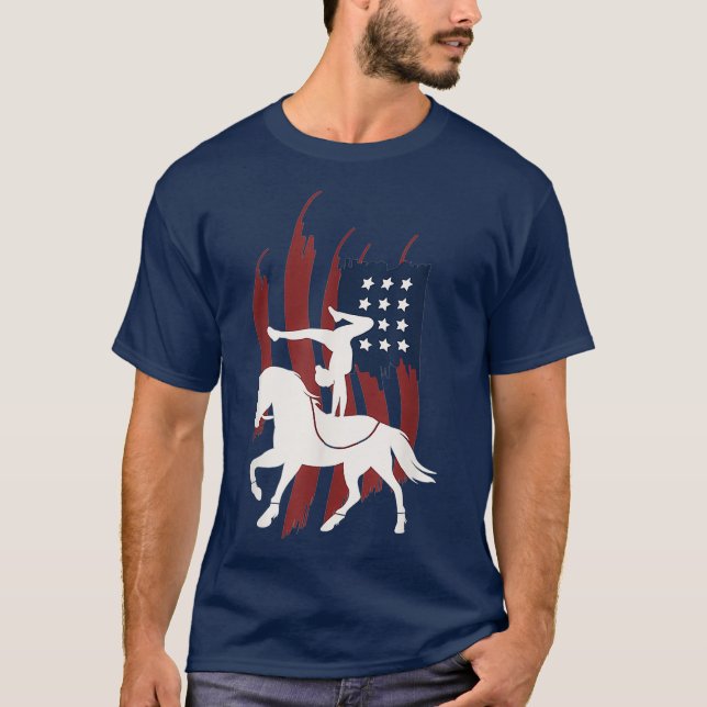 Equestrian Vaulting US Flag Horses I Vault T-Shirt (Front)