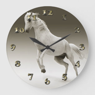 Equestrian White Mare Horse Large Clock