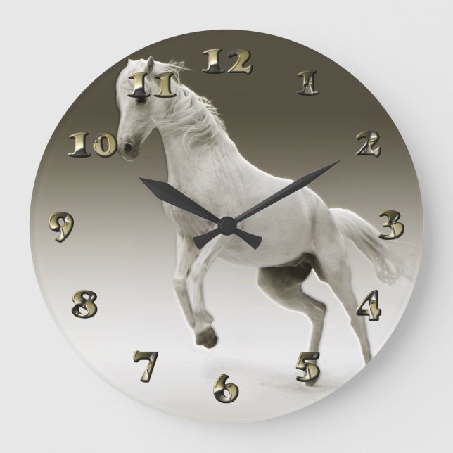 Equestrian White Mare Horse Large Clock (Front)
