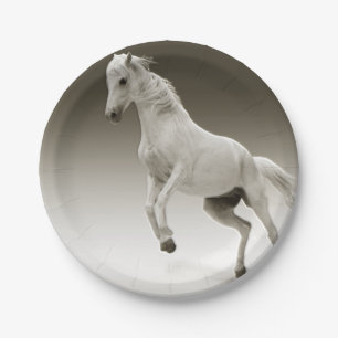 Equestrian White Mare Horse Paper Plate