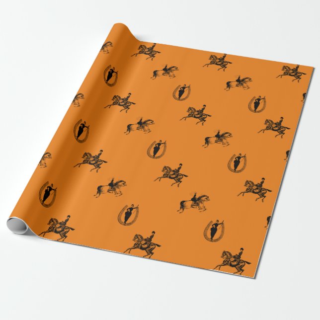 Equestrian Women - Orange Wrapping Paper (Unrolled)