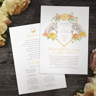 Equestrian yellow rose watercolor wedding program programme