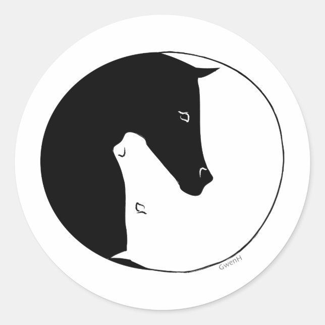 Equestrian Ying Yang Classic Round Sticker (Front)