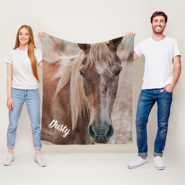 Equestrian Your Horse Photo Memorial Name  Fleece Blanket (In Situ)