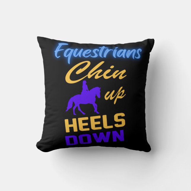 Equestrians Chin Up Heels Down in Blue Yellow    Cushion (Front)