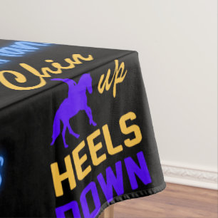 Equestrians Chin Up Heels Down in Blue Yellow    Tablecloth