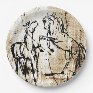 Equine Art Rearing Horses Paper Plate