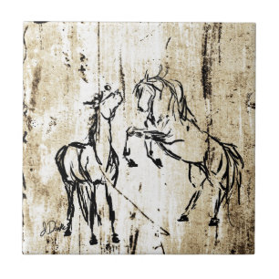 Equine Art Rearing Horses Tile