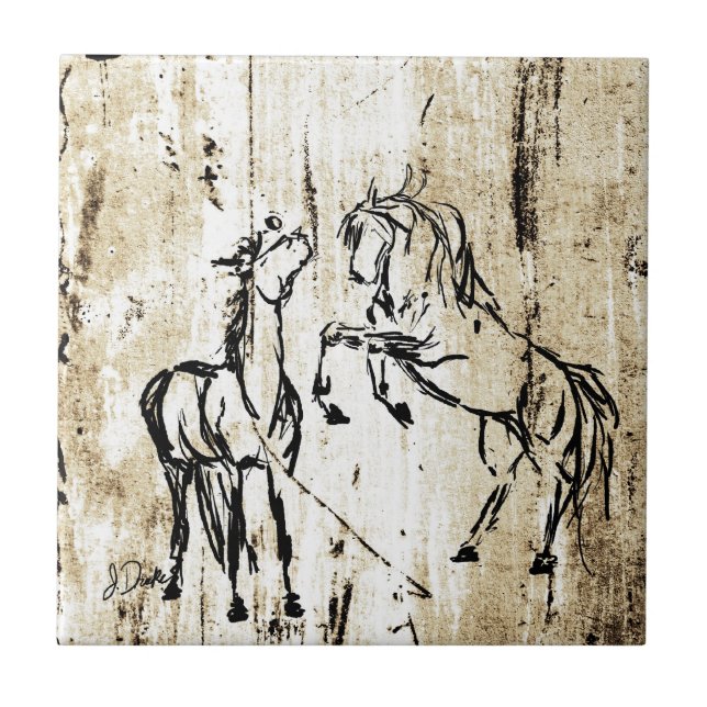 Equine Art Rearing Horses Tile (Front)