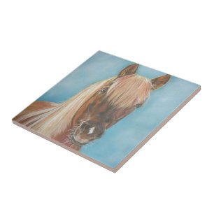 equine chestnut mare with blonde mane brown horse tile
