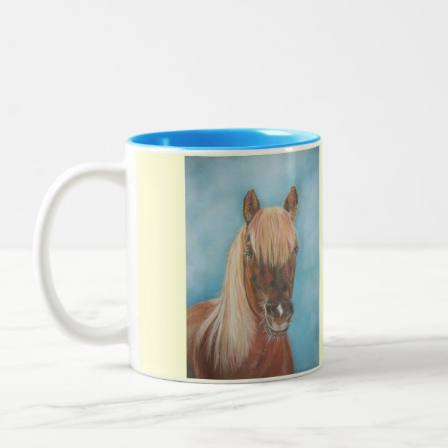 equine chestnut mare with blonde mane brown horse Two-Tone coffee mug (Left)